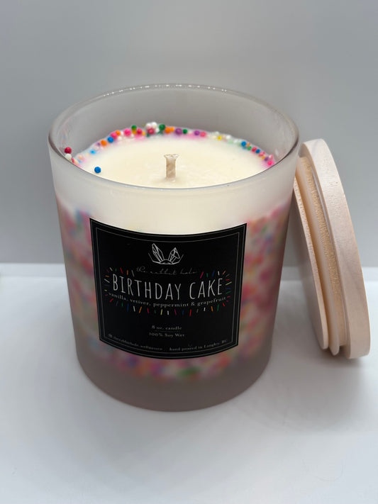 Birthday Cake| 8 oz. Soy Wax Essential Oil Wood Wick Lux Vessel