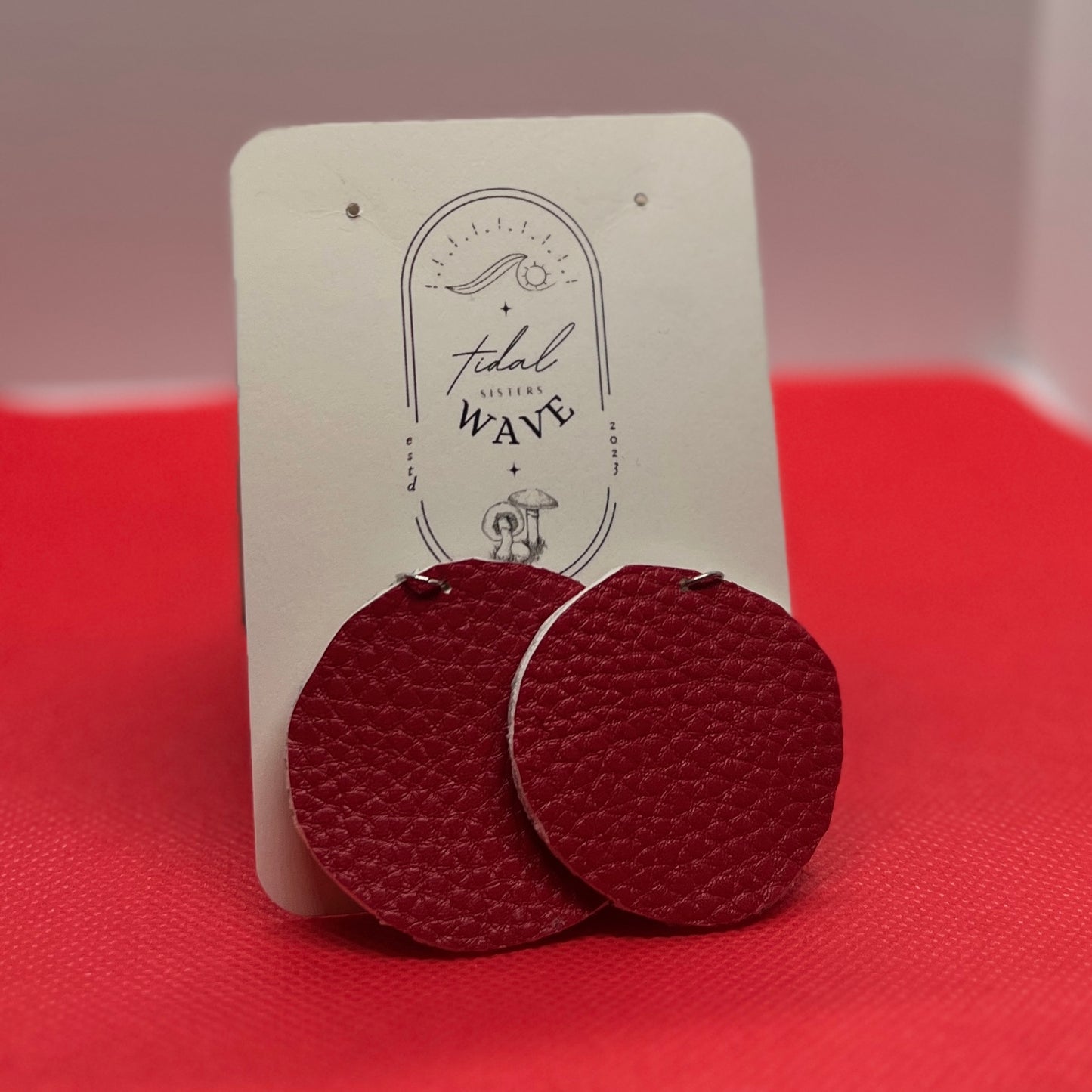 Red Circles - Leather Hand Crafted Earrings