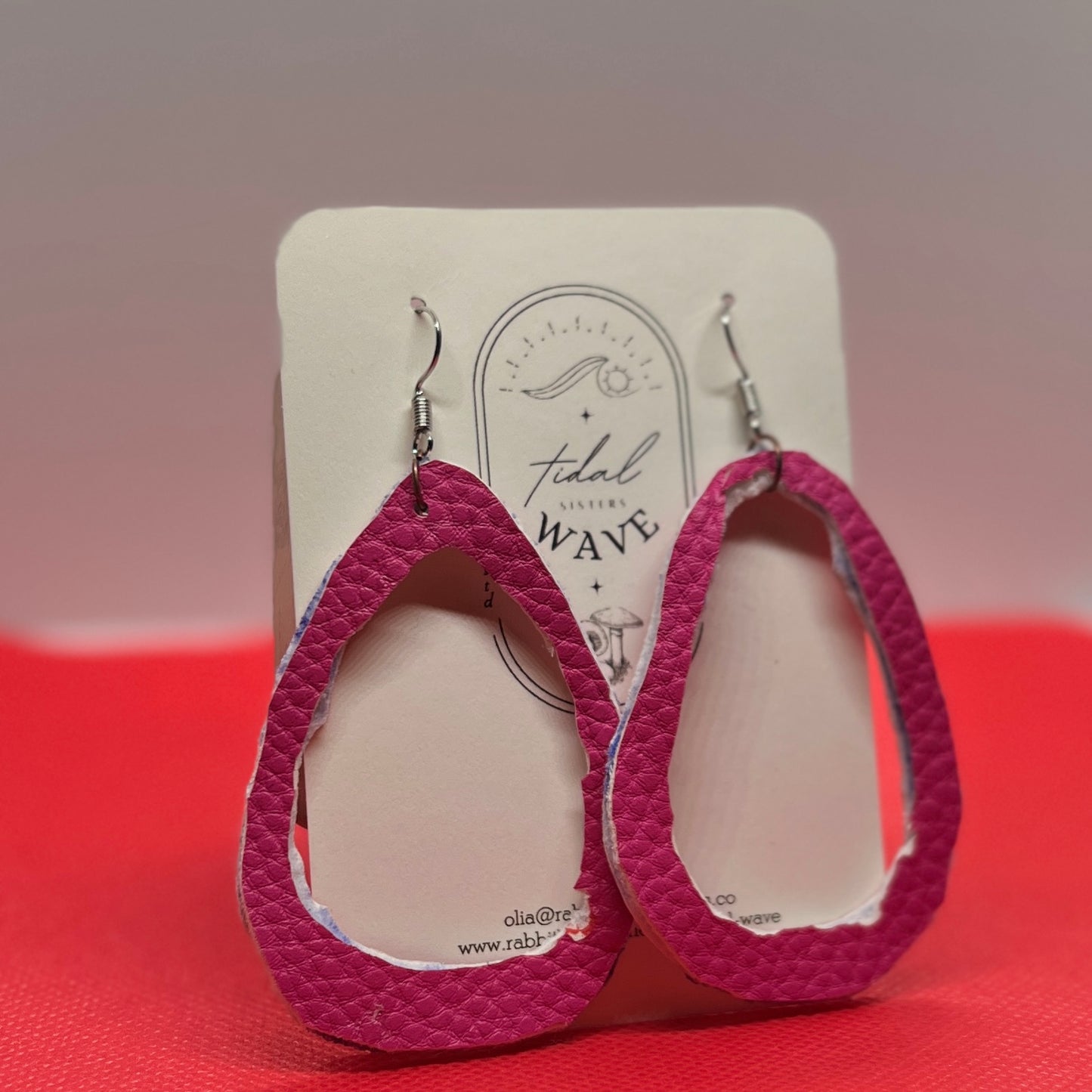 Pink Teardrops - Leather Hand Crafted Earrings