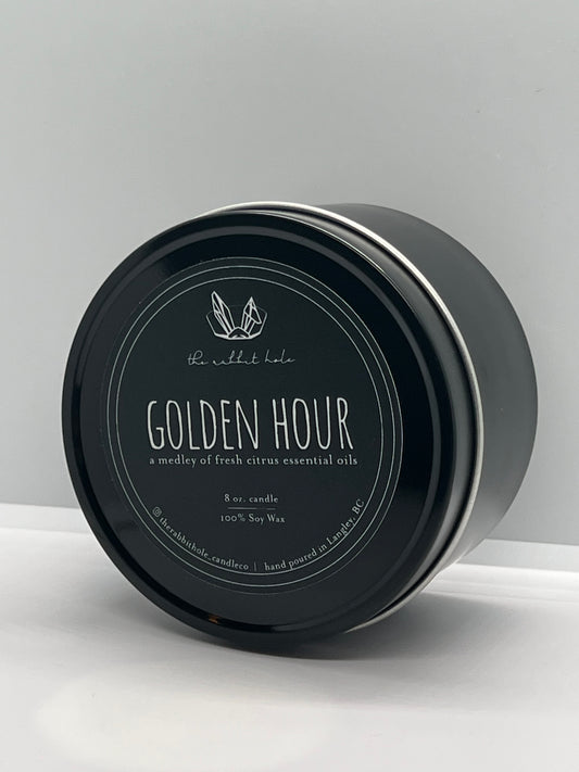 Golden Hour 8 oz. Soy Wax Essential Oils Black Tin
