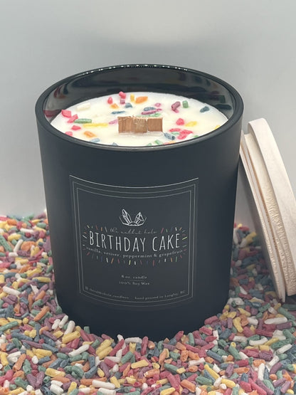 Birthday Cake| 8 oz. Soy Wax Essential Oil Wood Wick Lux Vessel